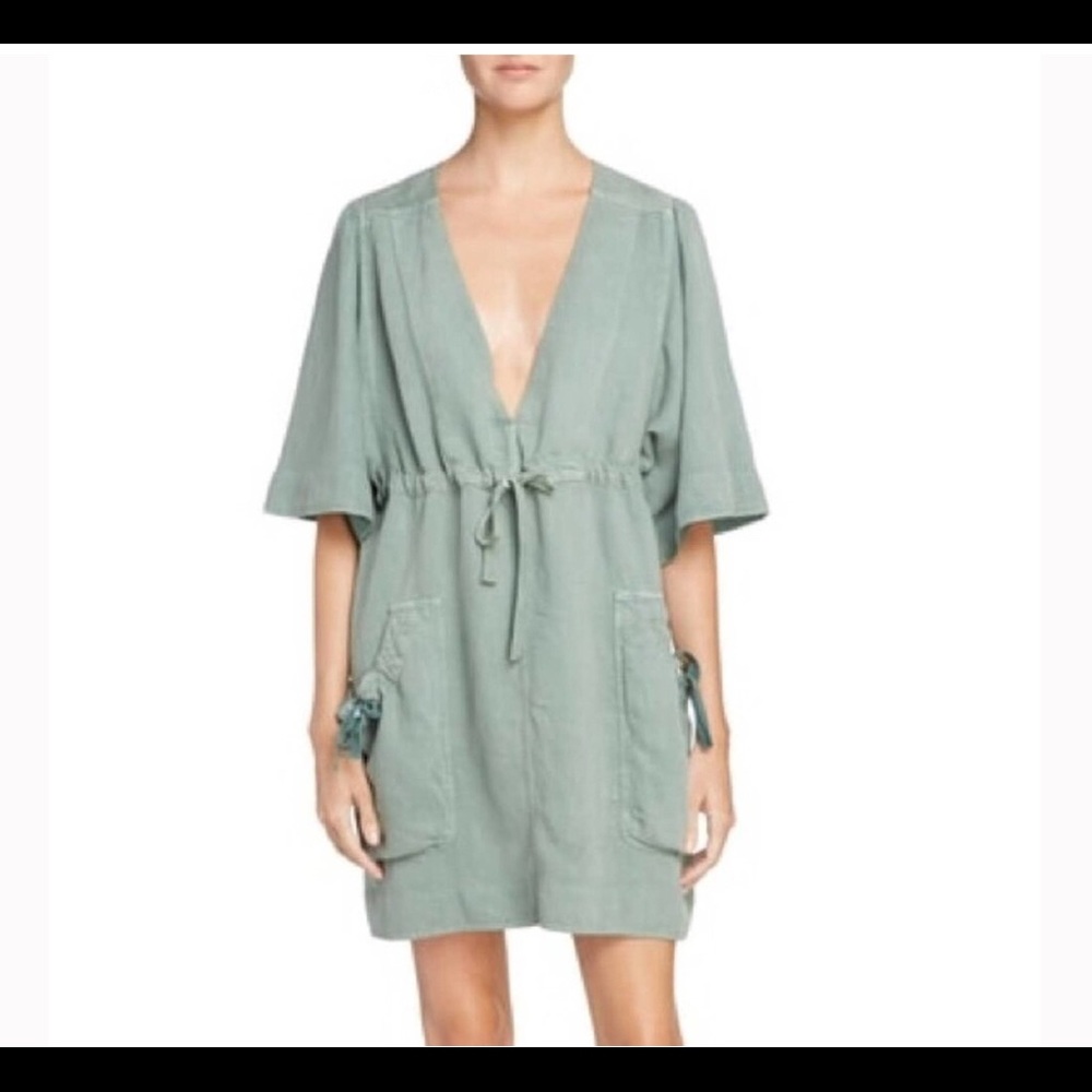 NWOT Isabel Marant Etoile Wendel Tie Detail Linen-blend Utility Mini Dress